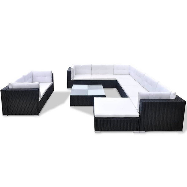 10 Piece Patio Lounge Set with Cushions Poly Rattan Black A949-42104