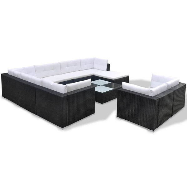 10 Piece Patio Lounge Set with Cushions Poly Rattan Black A949-42104