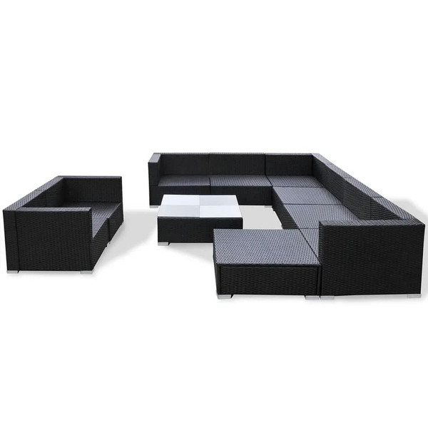 10 Piece Patio Lounge Set with Cushions Poly Rattan Black A949-42104