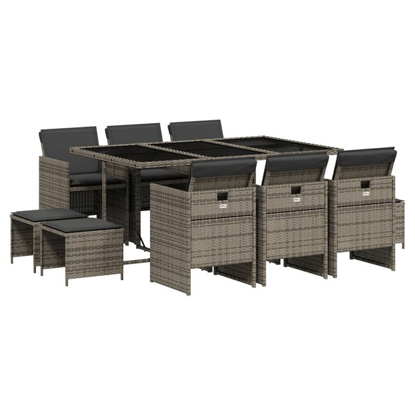  11 Piece Patio Dining Set with Cushions Gray Poly Rattan A949-3277735