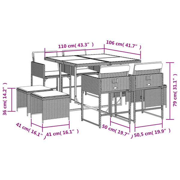  9 Piece Patio Dining Set with Cushions Gray Poly Rattan A949-3278083