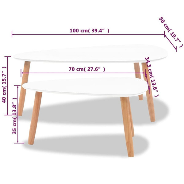  Coffee Table Set 2 Pieces Solid Pinewood White A949-244731