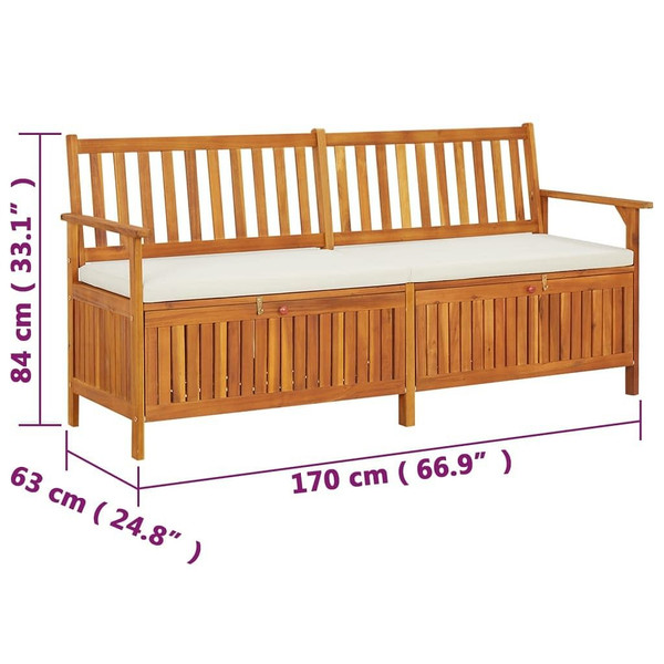  Storage Bench with Cushion 66.9" Solid Wood Acacia A949-316738