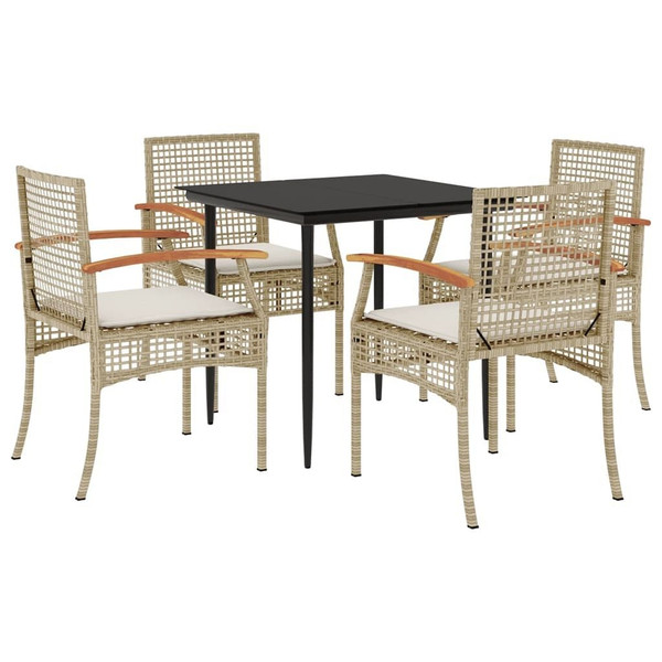  5 Piece Patio Dining Set with Cushions Beige Poly Rattan A949-3213625