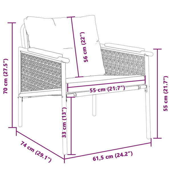  Patio Chairs with Cushions 2 pcs Black Steel A949-4009301