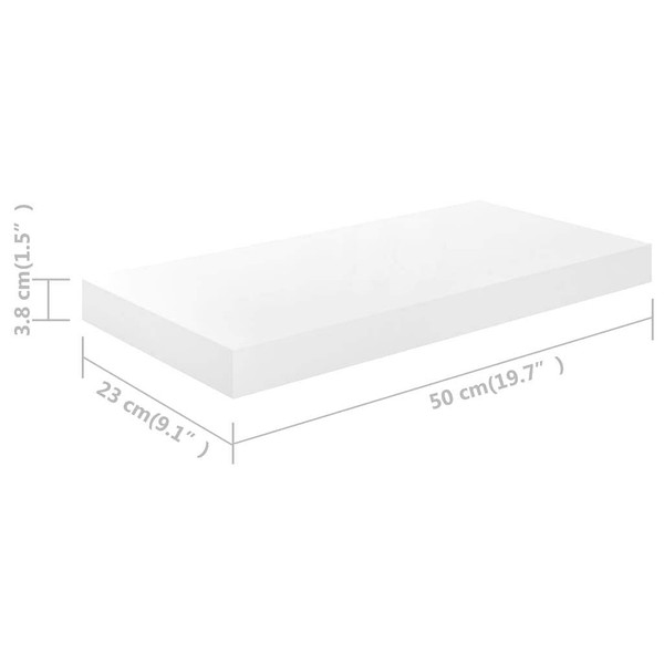 Floating Wall Shelves 2 pcs High Gloss White 19.7"x9.1"x1.5" MDF A949-323746