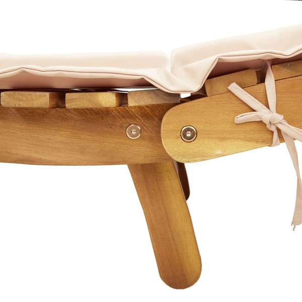 Sun Lounger with Cushion Beige Solid Wood Acacia A949-367635