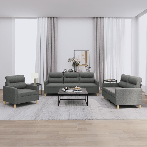 3 Piece Sofa Set with Cushions Dark Gray Fabric A949-3201537