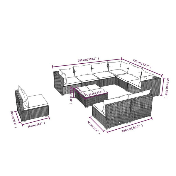  10 Piece Patio Lounge Set with Cushions Poly Rattan Black A949-3102585