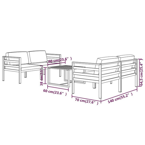 5 Piece Patio Lounge Set with Cushions Aluminum Anthracite A949-3107808