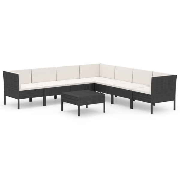 8 Piece Patio Lounge Set with Cushions Poly Rattan Black A949-3094456