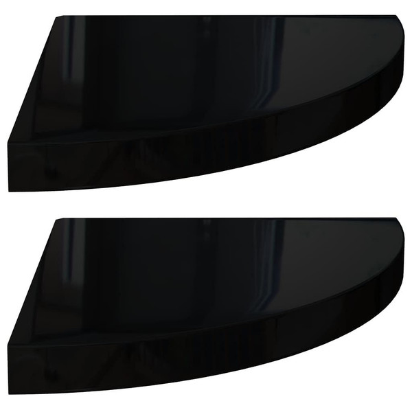 Floating Corner Shelves 2 pcs High Gloss Black 13.8"x13.8"x1.5" MDF A949-323911