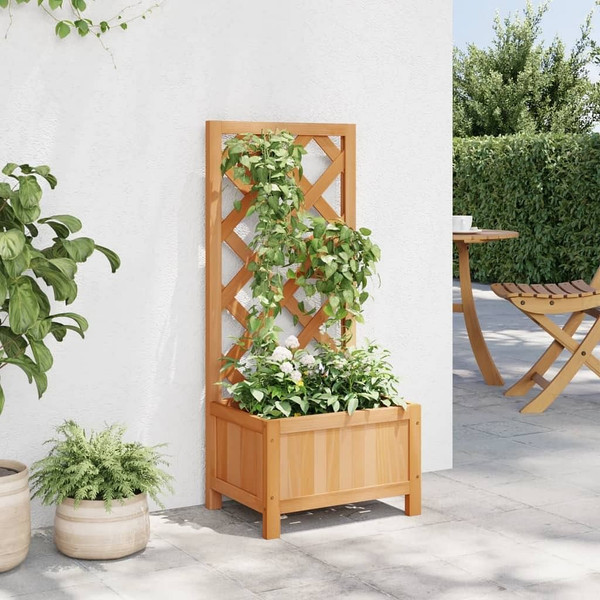 Planter with Trellis Brown Solid Wood Fir A949-365473