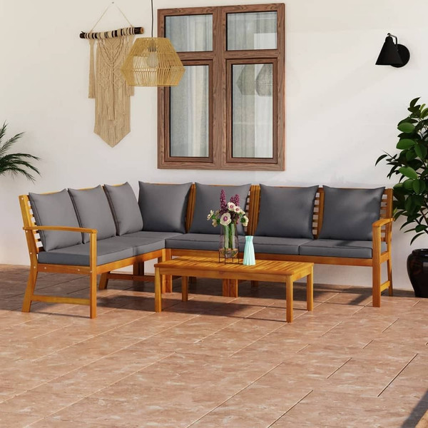 5 Piece Patio Lounge Set with Cushion Solid Acacia Wood A949-3057780