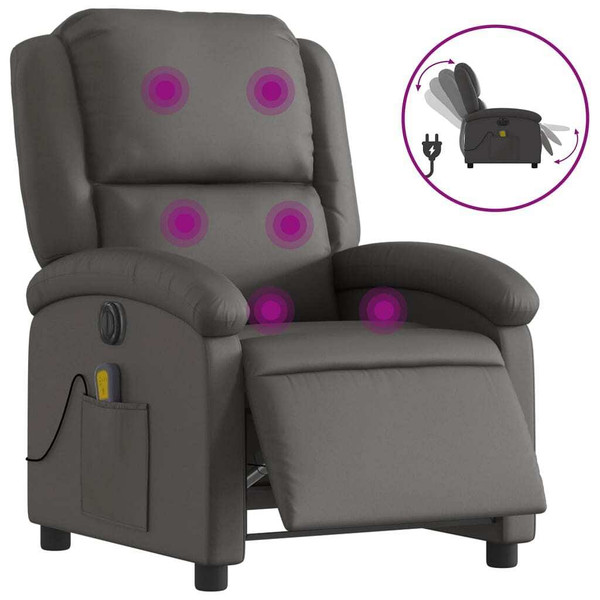 Electric Massage Recliner Chair Gray Real Leather A949-3205935