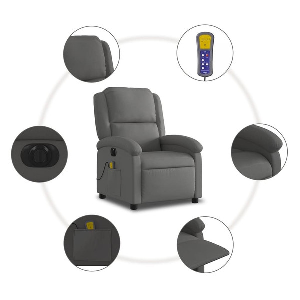 Electric Massage Recliner Chair Gray Real Leather A949-3205935