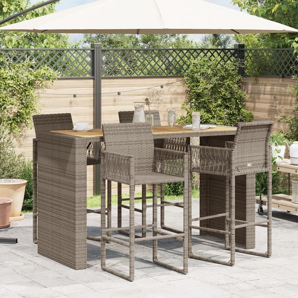Patio Bar Table with Acacia Wood Top Gray 72.8"x31.5"x43.3" Poly Rattan A949-368701
