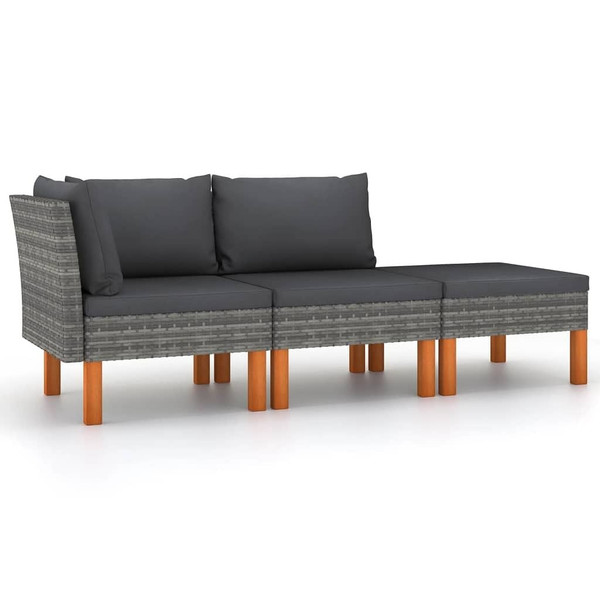 3 Piece Patio Lounge Set Poly Rattan and Solid Eucalyptus Wood A949-315757