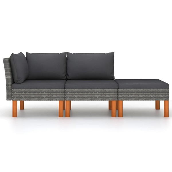 3 Piece Patio Lounge Set Poly Rattan and Solid Eucalyptus Wood A949-315757