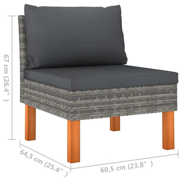 3 Piece Patio Lounge Set Poly Rattan and Solid Eucalyptus Wood A949-315757
