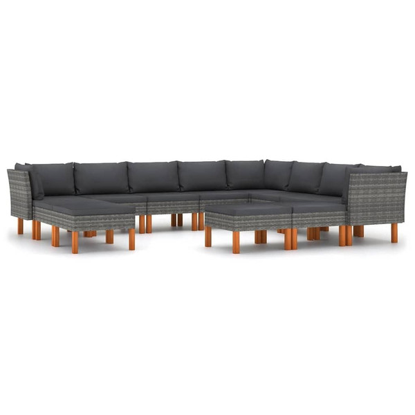 12 Piece Patio Lounge Set with Cushions Poly Rattan Gray A949-3059725
