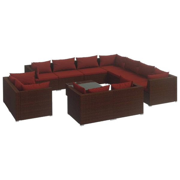 12 Piece Patio Lounge Set with Cushions Brown Poly Rattan A949-3102883