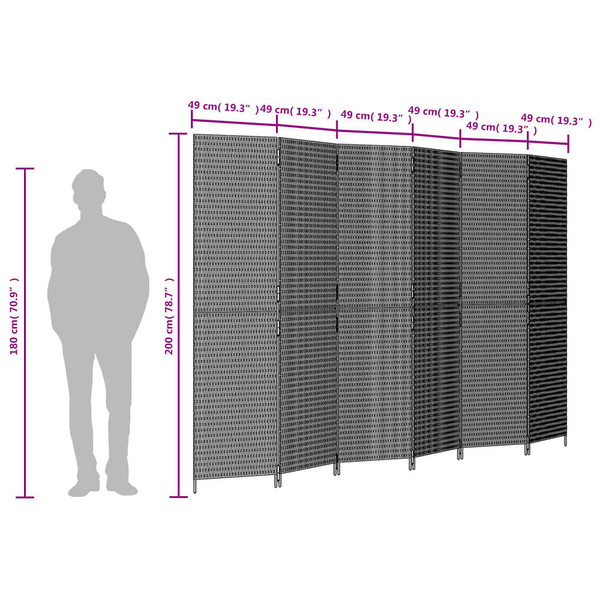 Room Divider 6 Panels Gray Poly Rattan A949-365370