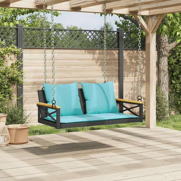Swing Bench with Cushions Black 42.9"x24.4"x15.7" Poly Rattan A949-368160