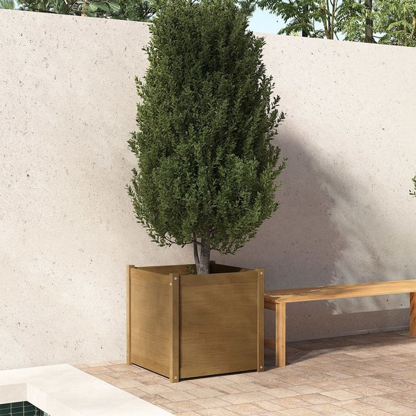 Garden Planter Honey Brown 23.6"x23.6"x23.6" Solid Wood Pine A949-810564