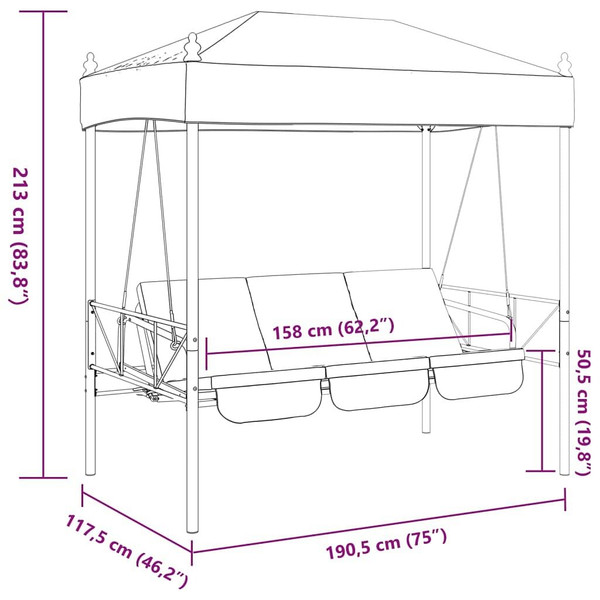 Patio Swing Bench with Canopy Coffee Brown?&nbsp;Steel A949-4008900