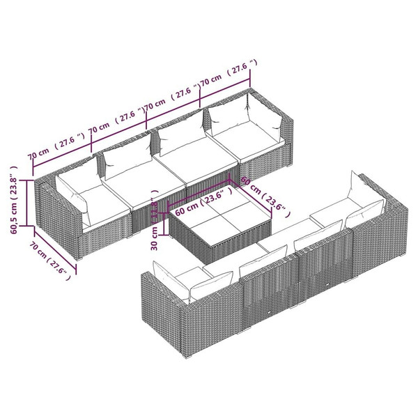 9 Piece Patio Lounge Set with Cushions Poly Rattan Black A949-3101513