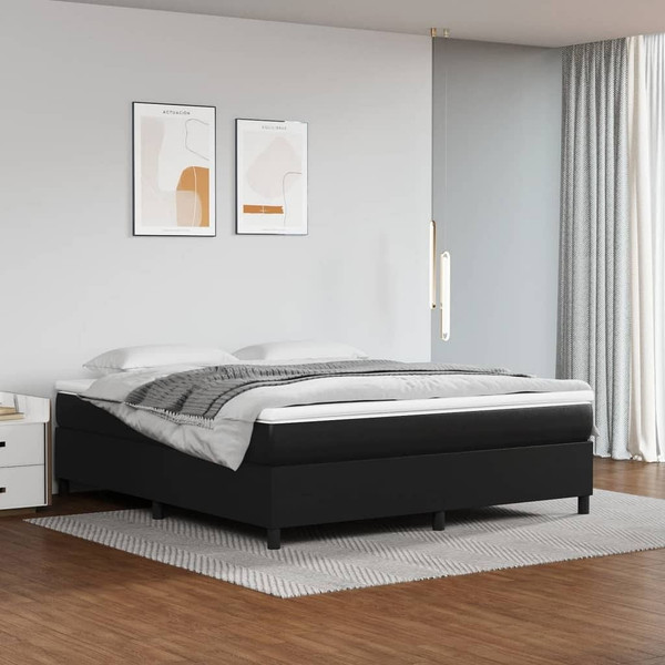 Box Spring Bed Frame Black King Faux Leather (US Only) A949-3121079