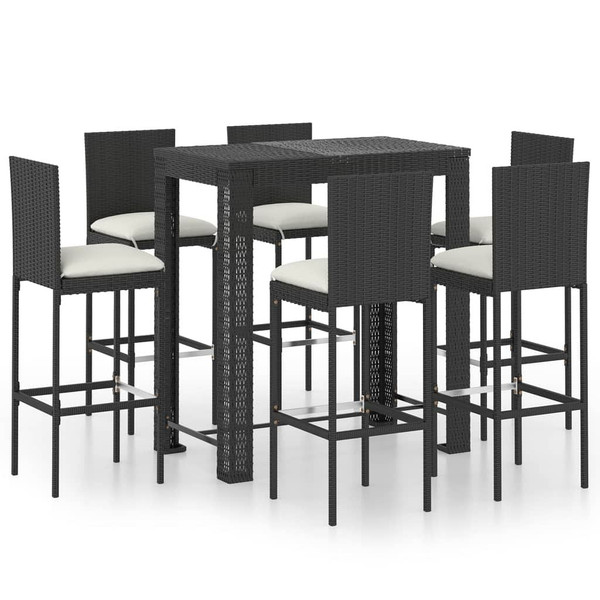 7 Piece Patio Bar Set with Cushions Poly Rattan Black A949-3064798