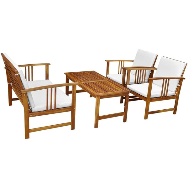 4 Piece Patio Lounge Set with Cushions Solid Acacia Wood A949-41805