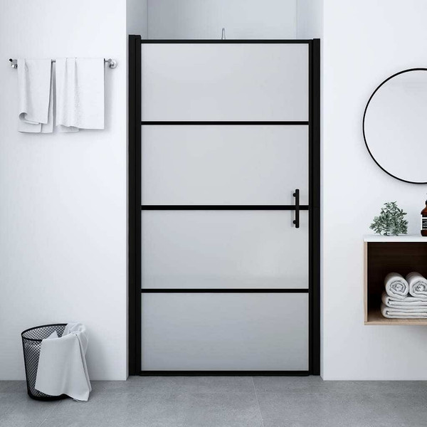 Shower Door Frost Tempered Glass 39.4"x70.1" Black A949-146663