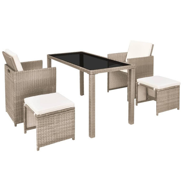 5 Piece Patio Dining Set with Cushions Poly Rattan Beige A949-42555