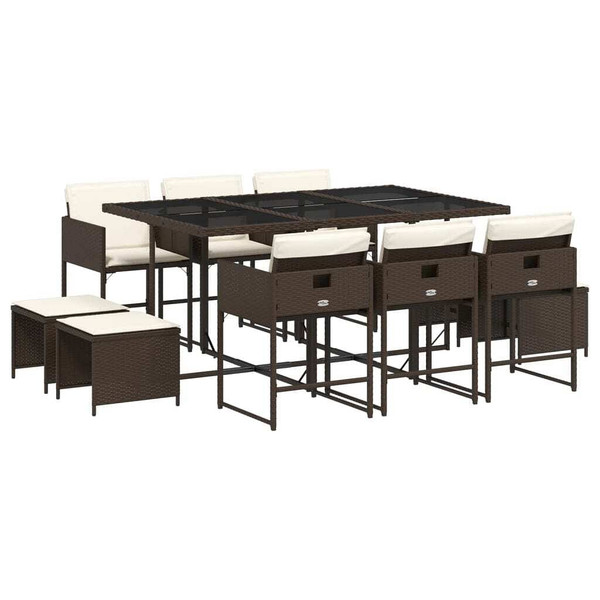 11 Piece Patio Dining Set with Cushions Brown Poly Rattan A949-3278096