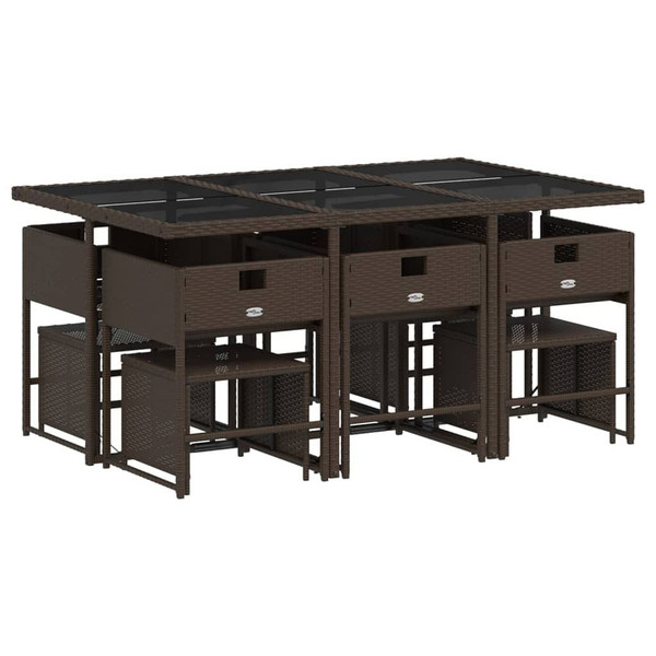 11 Piece Patio Dining Set with Cushions Brown Poly Rattan A949-3278096