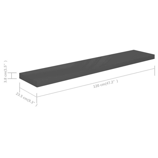 Floating Wall Shelves 2 pcs High Gloss Gray 47.2"x9.3"x1.5" MDF A949-323800