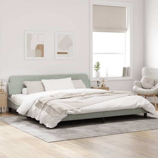 Bed Frame "Dover" Light Gray 76"x79.9" Velvet A949-373299