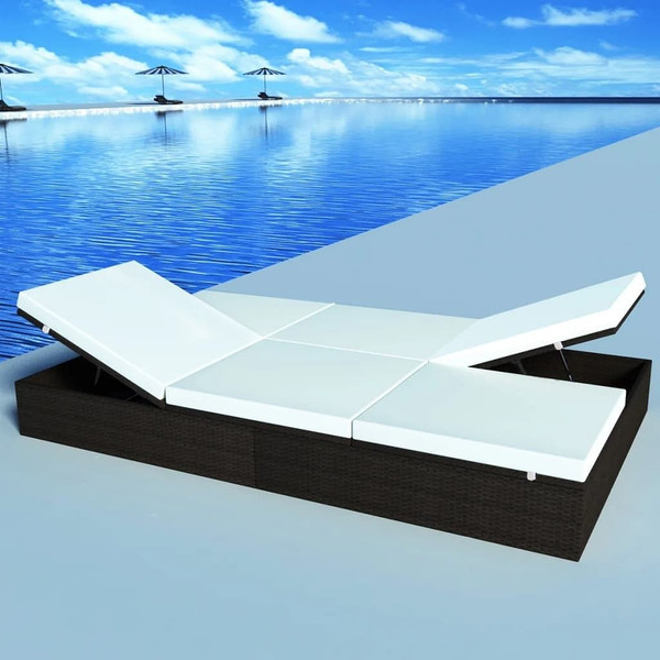 Double Sun Lounger with Cushion Poly Rattan Brown A949-41786