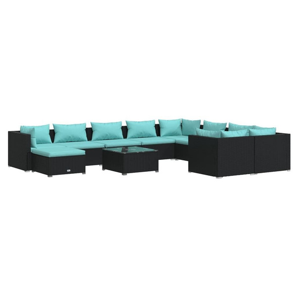 11 Piece Patio Lounge Set with Cushions Poly Rattan Black A949-3102689