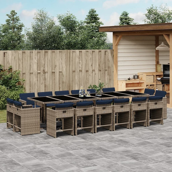 17 Piece Garden Dining Set with Cushions Grey Poly Rattan A949-3278016