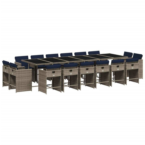 17 Piece Garden Dining Set with Cushions Grey Poly Rattan A949-3278016