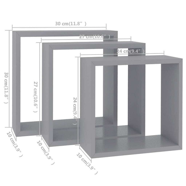Wall Cube Shelves 3 pcs Gray MDF A949-323951