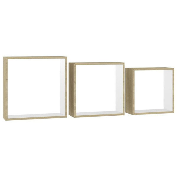 Wall Cube Shelves 3 pcs White and Sonoma Oak A949-326720