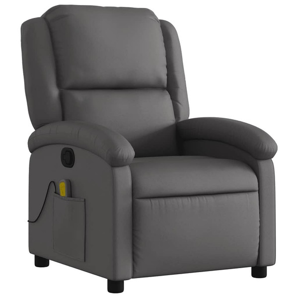 Massage Recliner Chair Gray Real Leather A949-371796
