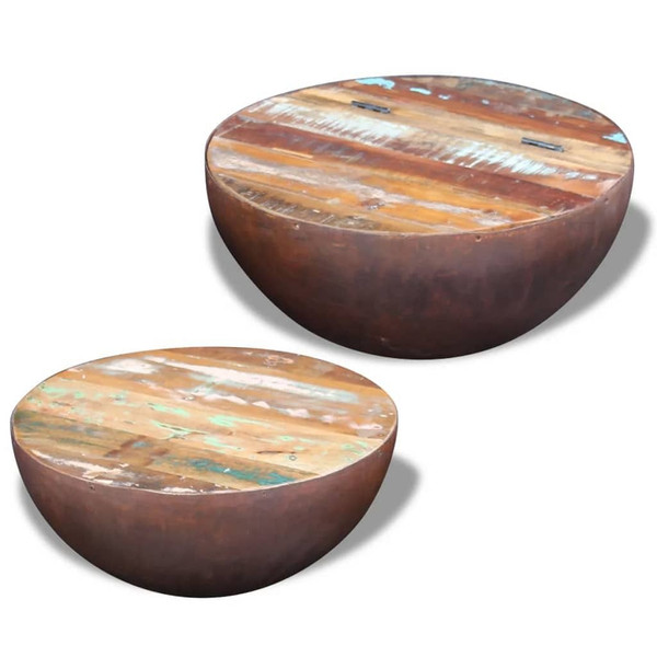 Two Piece Bowl Shaped Coffee Table Set Solid Reclaimed Wood A949-243352
