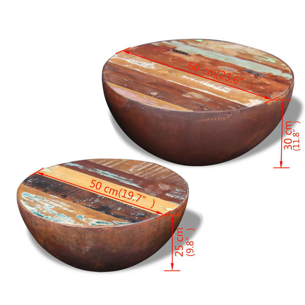 Two Piece Bowl Shaped Coffee Table Set Solid Reclaimed Wood A949-243352