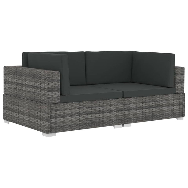 2 Piece Patio Sofa Set with Cushions Poly Rattan Gray A949-48323